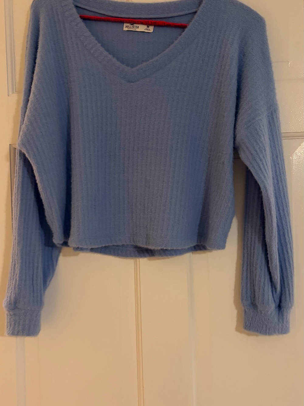 Hollister Pastel Blue V-Neck Ribbed Cropped Sweater